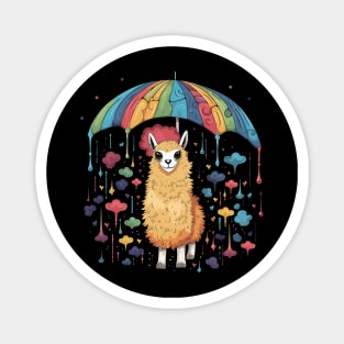 Alpaca Rainy Day With Umbrella Magnet